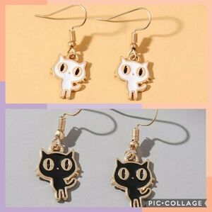 🆕BLACK & WHITE CAT DROP EARRINGS - 2 PAIRS